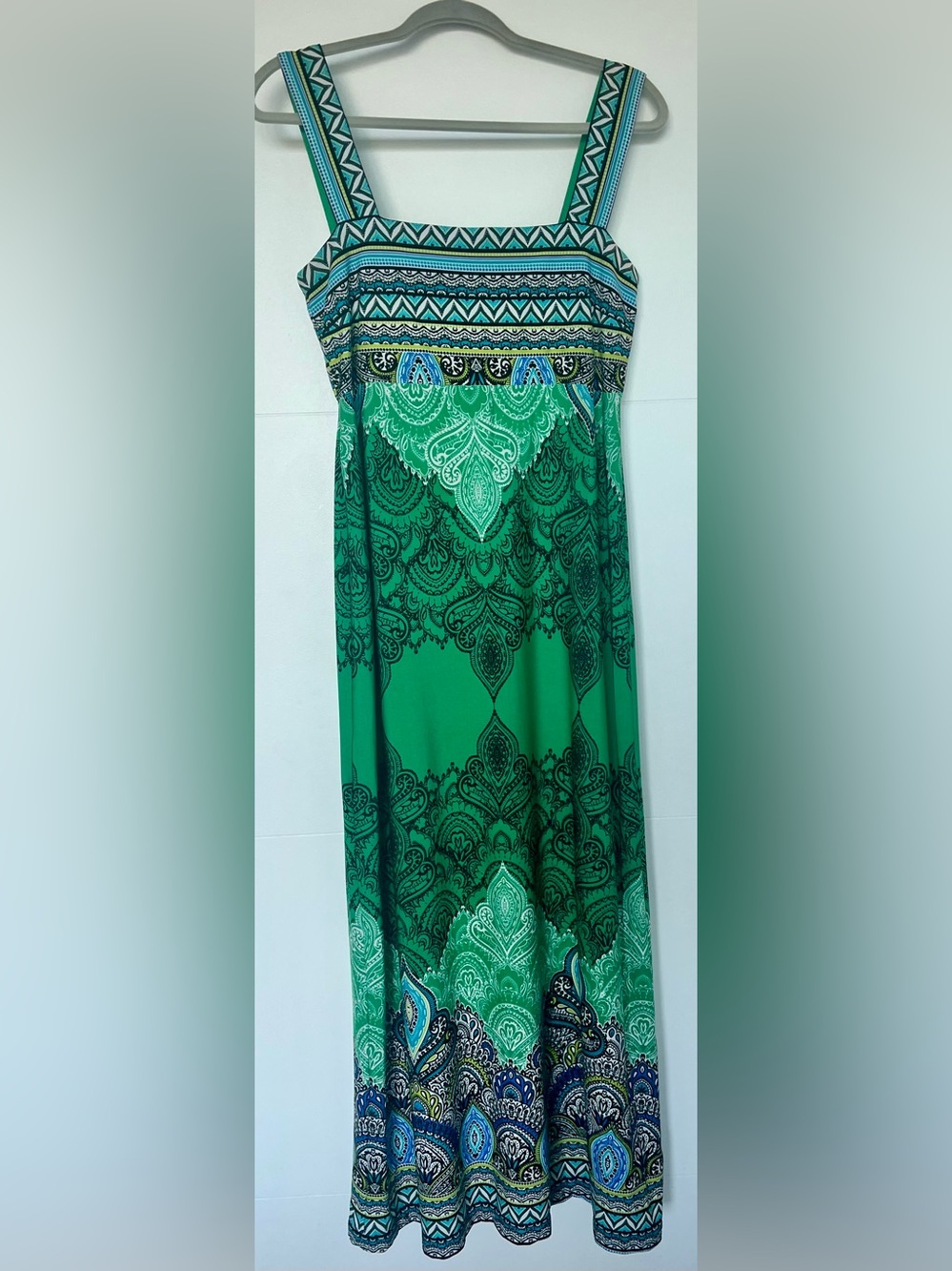 Studio One New York Green Paisley Border Print Maxi Tank Dress Size 8